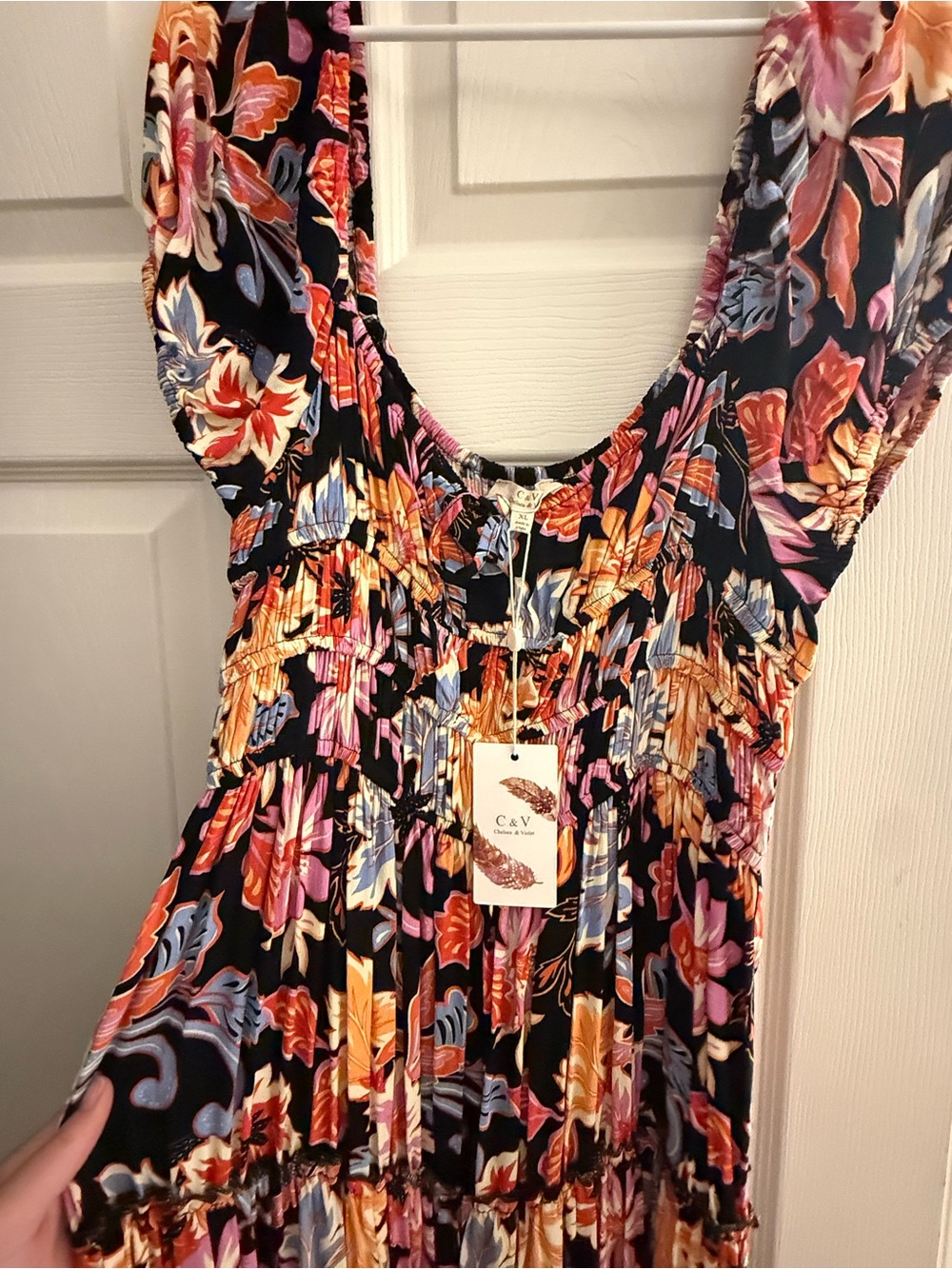 Chelsea & Violet Black Dress with Orange, Pink & Blue Floral Print